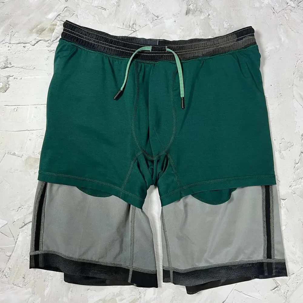 Lululemon Run Response 9 Shorts Mens M Gray Blue Camo Lined Running FLAW
